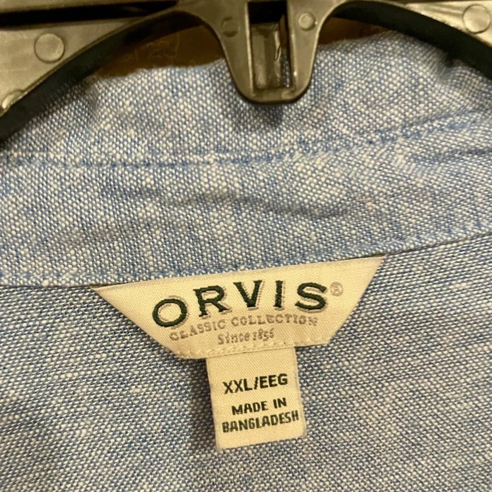 Orvis Blue‎ Linen Blend Long Sleeve Blue Button Front Shirt Womens 2XL Casual